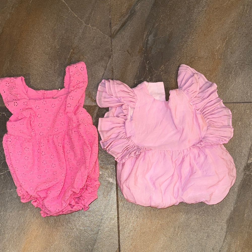 2 Bubble Romper Dresses- Bums & Roses- Posh Peanut - 6/12m